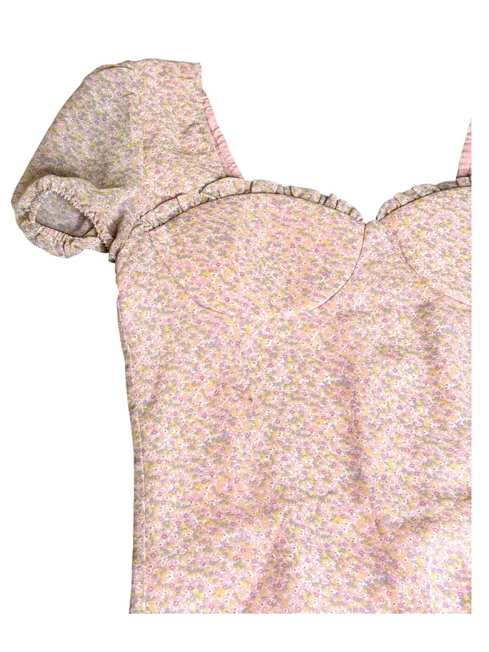 Valfré ☀︎︎ Mermaid Floral Print Chiffon Bustier Mini Ruched Dress ☀︎︎ Blush Pink - Picture 10 of 16